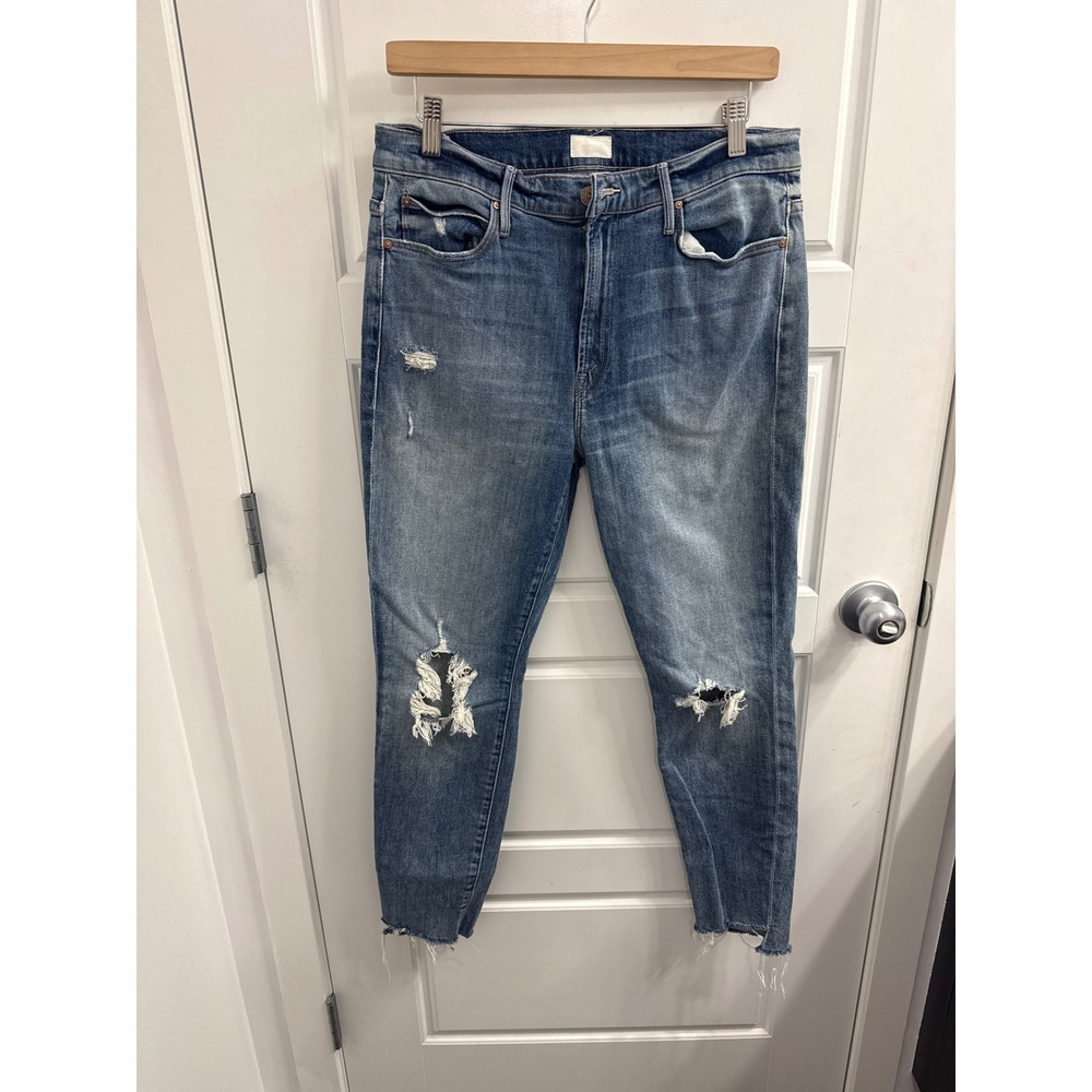 MOTHER The Stunner Ankle Step Fray Jeans Helter Skelter Lightning Bolt Size 31